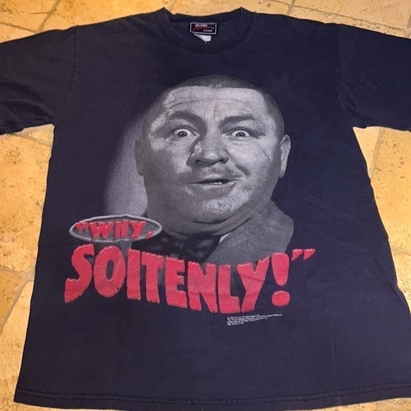 Vintage 1999 Curly Three Stooges TV Promo T-Shirt Why Soitenly Medium - Picture 1 of 3